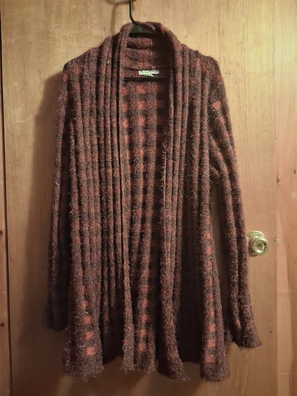 Isaac Mizrahi Brown & Rust Open-Front Fuzzy Knit Cardigan NWOT